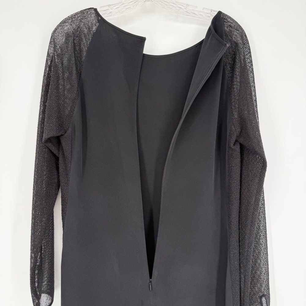 L'AGENCE Renee Dress Black Silk Mesh Long Sleeve Shift Midi Round Neck 10 - Picture 7 of 16